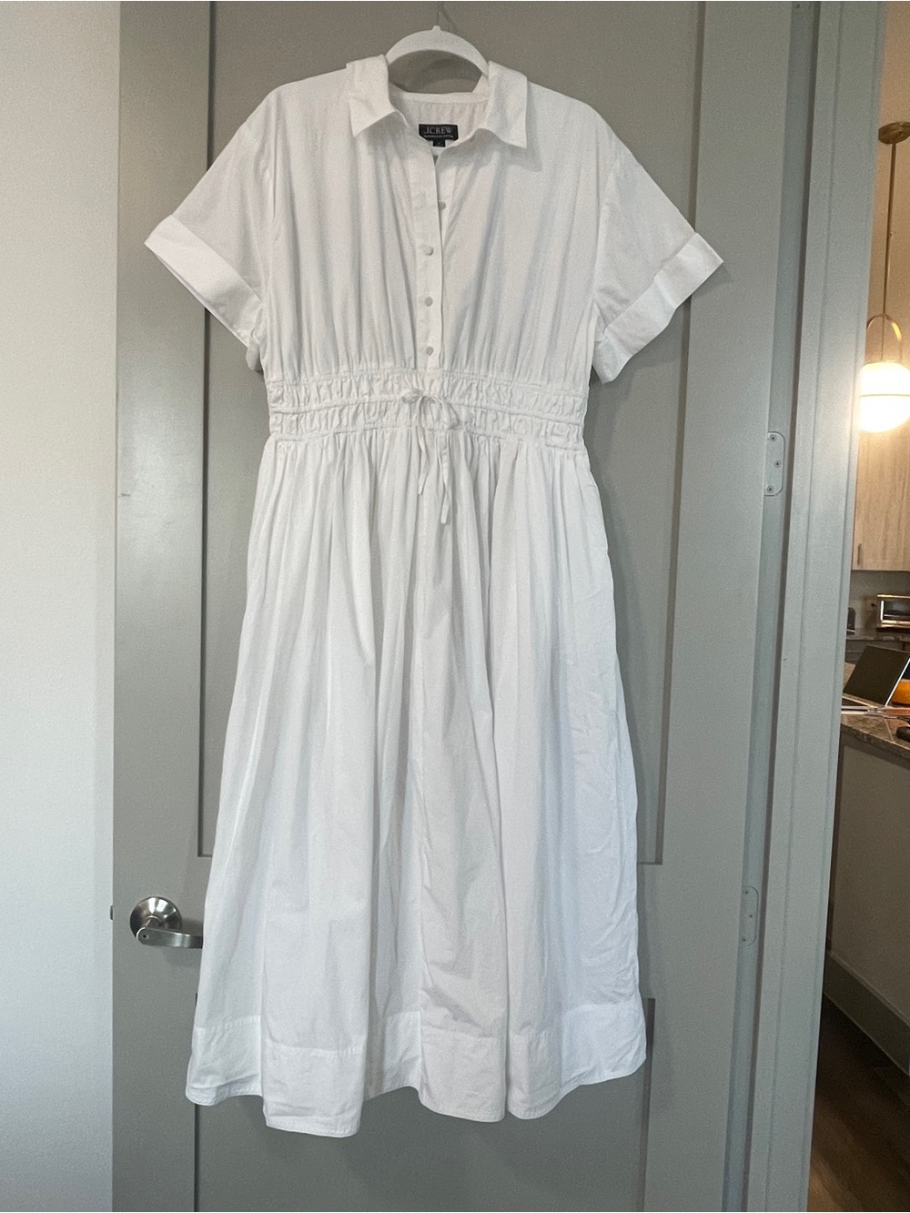 J.Crew White Cotton Shirt Dress Women's Size 14 Short Sleeve Midi Regenerative C